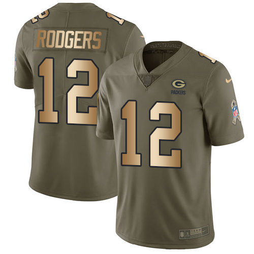 Nike Packers #12 Aaron Rodgers Olive/Gold Youth Stitched NFL Limited 2017 Salute to Service Jersey