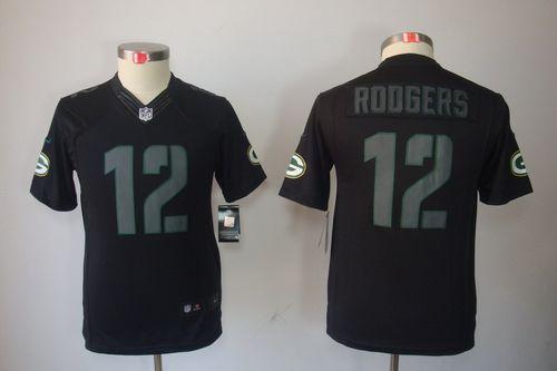 Nike Packers #12 Aaron Rodgers Black Impact Youth Stitched NFL Limited Jersey