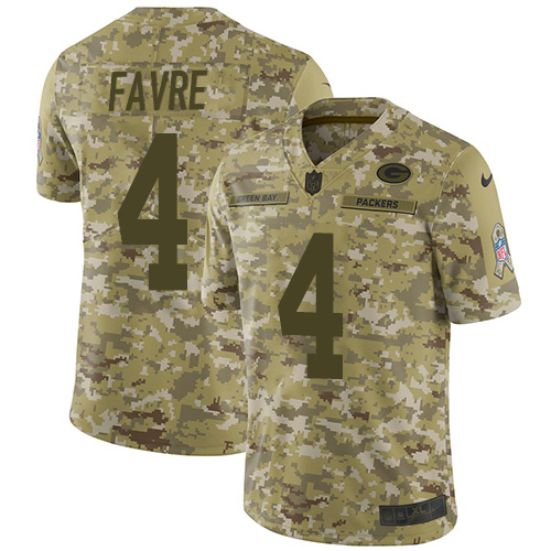 Nike Packers #4 Brett Favre Camo Youth Stitched NFL Limited 2018 Salute to Service Jersey - Click Image to Close