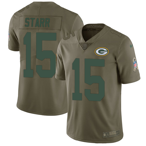 Nike Packers #15 Bart Starr Olive Youth Stitched NFL Limited 2017 Salute to Service Jersey - Click Image to Close