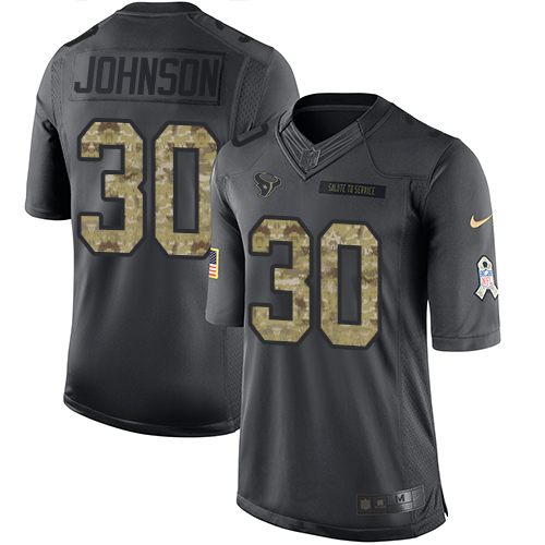 Nike Texans #30 Kevin Johnson Black Youth Stitched NFL Limited 2016 Salute to Service Jersey - Click Image to Close