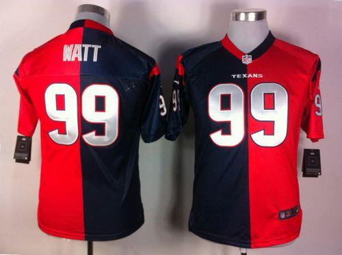 Nike Texans #99 J.J. Watt Navy Blue/Red Youth Stitched NFL Elite Split Jersey