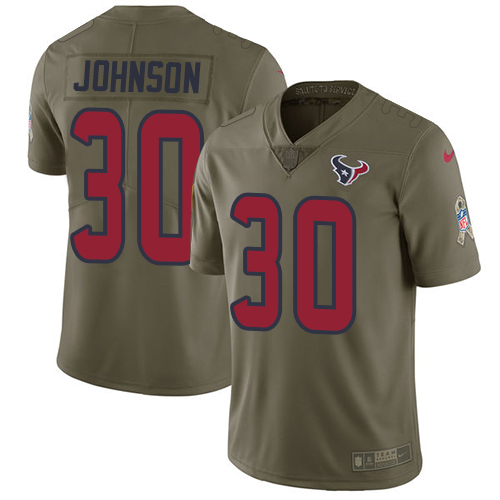 Nike Texans #30 Kevin Johnson Olive Youth Stitched NFL Limited 2017 Salute to Service Jersey