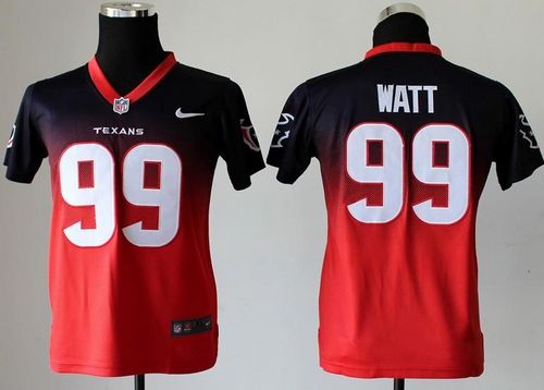 Nike Texans #99 J.J. Watt Navy Blue/Red Youth Stitched NFL Elite Fadeaway Fashion Jersey