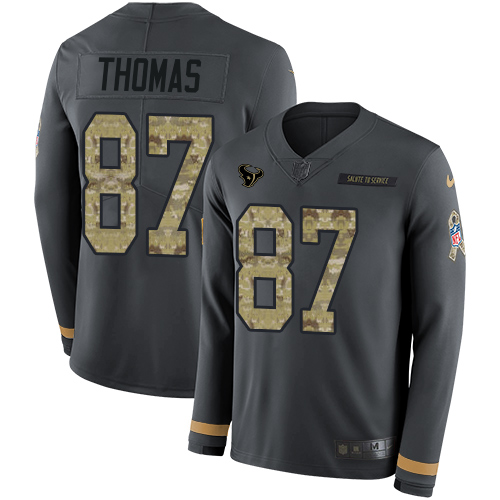 Nike Texans #87 Demaryius Thomas Anthracite Salute to Service Youth Stitched NFL Limited Therma Long Sleeve Jersey