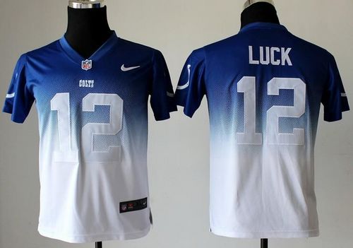 Nike Colts #12 Andrew Luck Royal Blue/White Youth Stitched NFL Elite Fadeaway Fashion Jersey