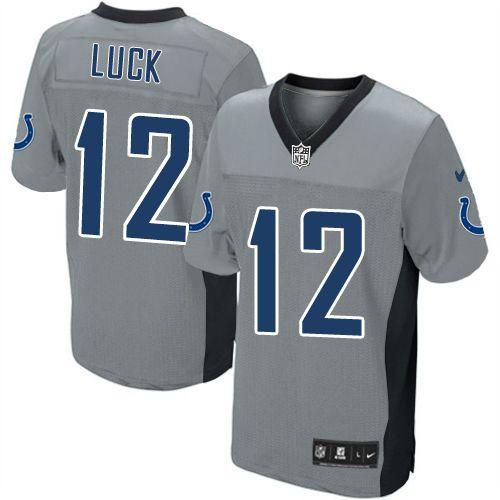 Nike Colts #12 Andrew Luck Grey Shadow Youth Stitched NFL Elite Jersey - Click Image to Close