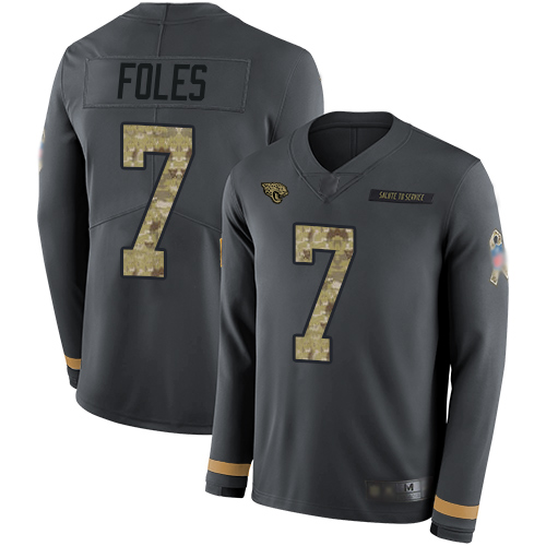 Jaguars #7 Nick Foles Anthracite Salute to Service Youth Stitched Football Limited Therma Long Sleeve Jersey