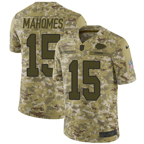 Nike Chiefs #15 Patrick Mahomes Camo Youth Stitched NFL Limited 2018 Salute to Service Jersey - Click Image to Close