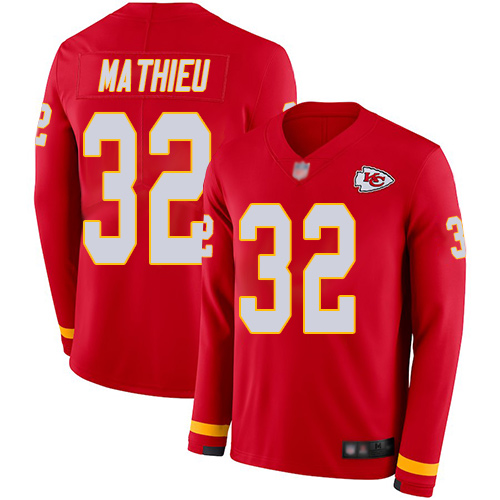 Chiefs #32 Tyrann Mathieu Red Team Color Youth Stitched Football Limited Therma Long Sleeve Jersey