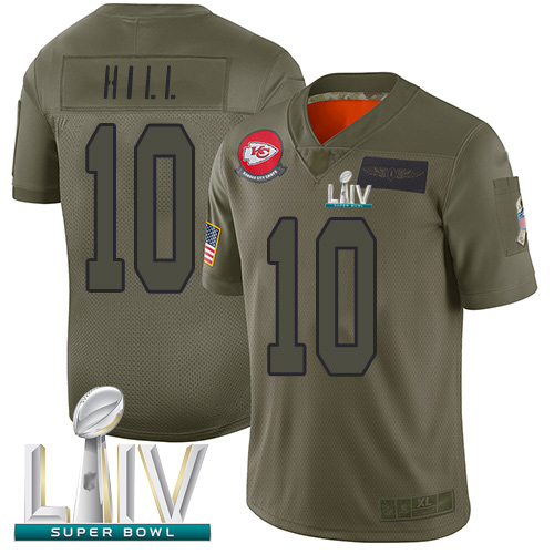 Chiefs #10 Tyreek Hill Camo Super Bowl LIV Bound Youth Stitched Football Limited 2019 Salute to Service Jersey - Click Image to Close