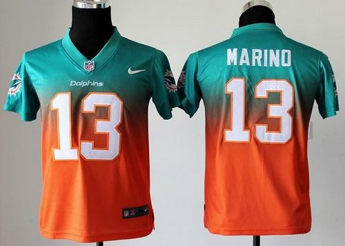 Nike Dolphins #13 Dan Marino Aqua Green/Orange Youth Stitched NFL Elite Fadeaway Fashion Jersey