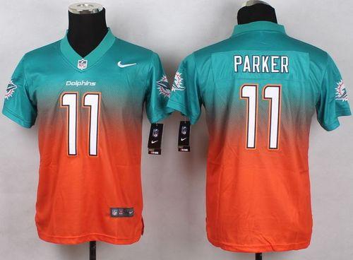 Nike Dolphins #11 DeVante Parker Aqua Green/Orange Youth Stitched NFL Elite Fadeaway Fashion Jersey