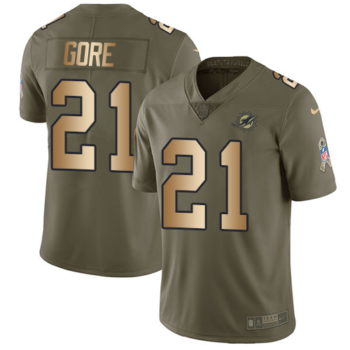 Nike Dolphins #21 Frank Gore Olive/Gold Youth Stitched NFL Limited 2017 Salute to Service Jersey