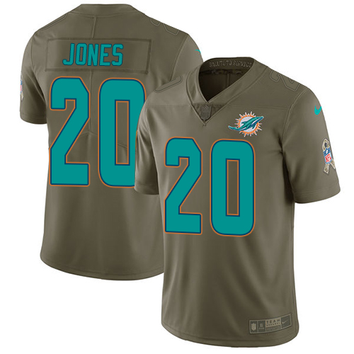 Nike Dolphins #20 Reshad Jones Olive Youth Stitched NFL Limited 2017 Salute to Service Jersey - Click Image to Close