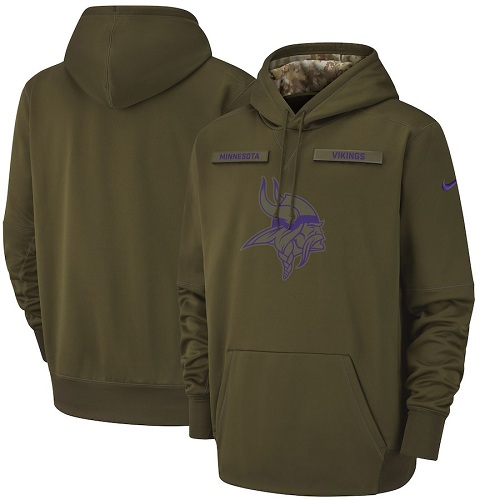 Youth Minnesota Vikings Nike Olive Salute to Service Sideline Therma Performance Pullover Hoodie - Click Image to Close