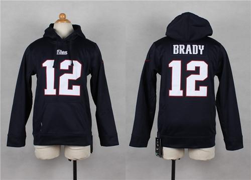 Nike Patriots #12 Tom Brady Navy Blue Youth Player NFL Hoodie