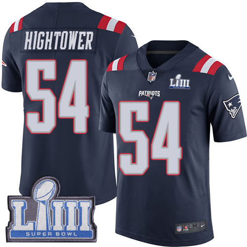 Nike Patriots #54 Dont'a Hightower Navy Blue Super Bowl LIII Bound Youth Stitched NFL Limited Rush Jersey - Click Image to Close