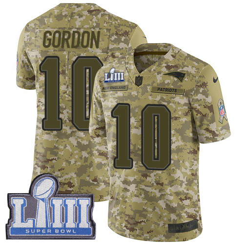 Nike Patriots #10 Josh Gordon Camo Super Bowl LIII Bound Youth Stitched NFL Limited 2018 Salute to Service Jersey - Click Image to Close