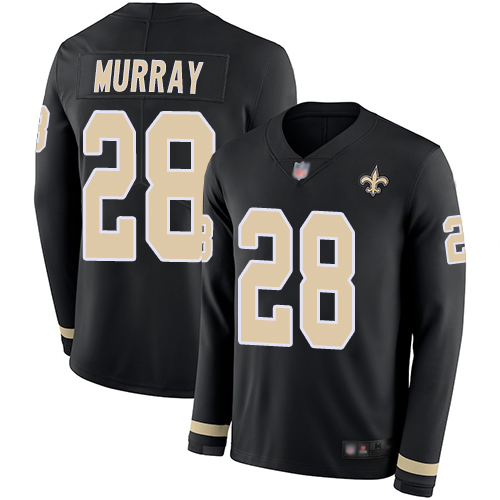 Saints #28 Latavius Murray Black Team Color Youth Stitched Football Limited Therma Long Sleeve Jersey