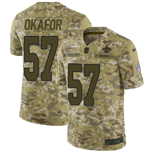 Nike Saints #57 Alex Okafor Camo Youth Stitched NFL Limited 2018 Salute to Service Jersey