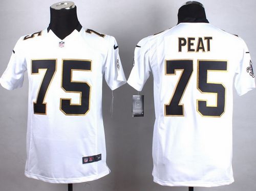 Nike Saints #75 Andrus Peat White Youth Stitched NFL Elite Jersey