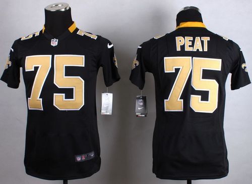 Nike Saints #75 Andrus Peat Black Team Color Youth Stitched NFL Elite Jersey