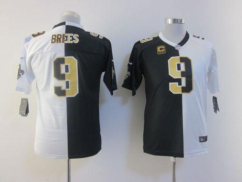 Nike Saints #9 Drew Brees Black/White Youth Stitched NFL Elite Split Jersey