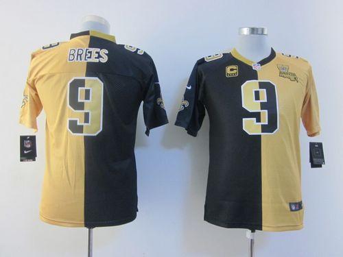 Nike Saints #9 Drew Brees Black/Gold Youth Stitched NFL Elite Split Jersey