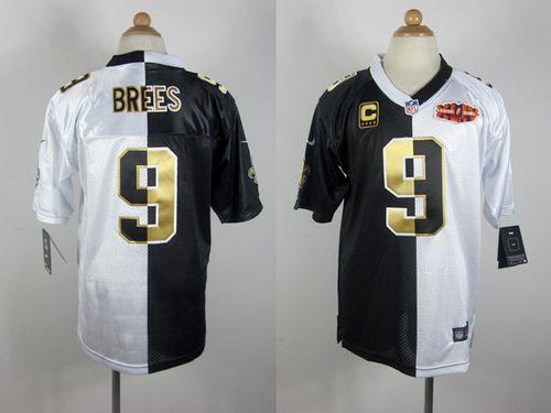 Nike Saints #9 Drew Brees Black/White Super Bowl Youth Stitched NFL Elite Split Jersey