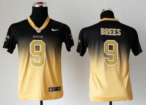 Nike Saints #9 Drew Brees Black/Gold Youth Stitched NFL Elite Fadeaway Fashion Jersey