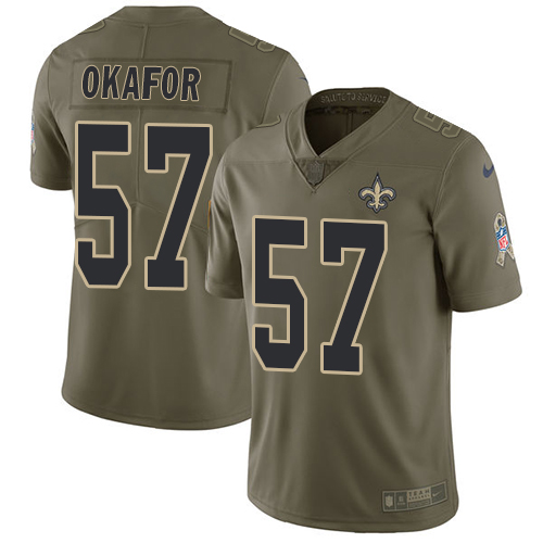 Nike Saints #57 Alex Okafor Olive Youth Stitched NFL Limited 2017 Salute to Service Jersey