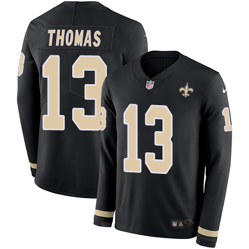 Nike Saints #13 Michael Thomas Black Team Color Youth Stitched NFL Limited Therma Long Sleeve Jersey - Click Image to Close