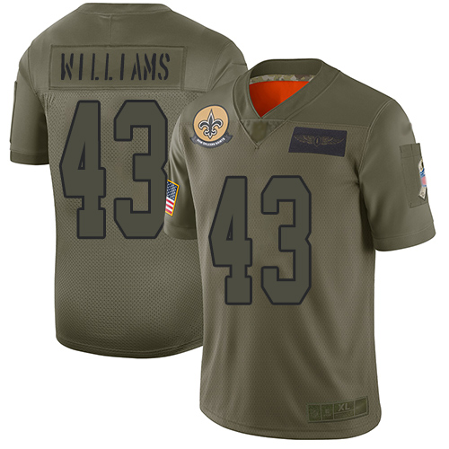 Saints #43 Marcus Williams Camo Youth Stitched Football Limited 2019 Salute to Service Jersey