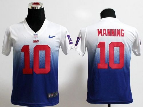 Nike Giants #10 Eli Manning White/Royal Blue Youth Stitched NFL Elite Fadeaway Fashion Jersey