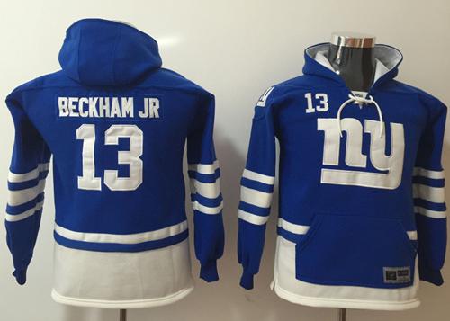 Nike Giants #13 Odell Beckham Jr Royal Blue/White Youth Name & Number Pullover NFL Hoodie - Click Image to Close