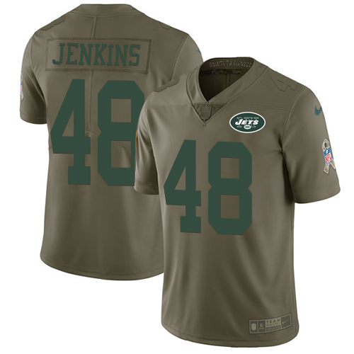 Nike Jets #48 Jordan Jenkins Olive Youth Stitched NFL Limited 2017 Salute to Service Jersey - Click Image to Close