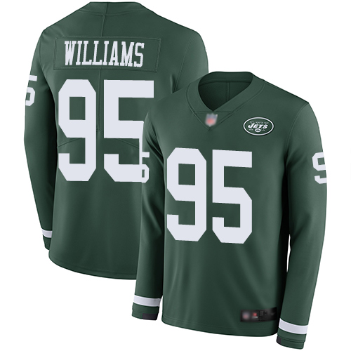 Jets #95 Quinnen Williams Green Team Color Youth Stitched Football Limited Therma Long Sleeve Jersey