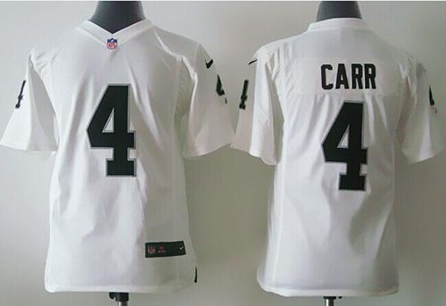 Nike Raiders #4 Derek Carr White Youth Stitched NFL Elite Jersey - Click Image to Close