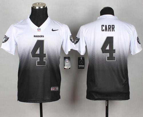 Nike Raiders #4 Derek Carr White/Black Youth Stitched NFL Elite Fadeaway Fashion Jersey