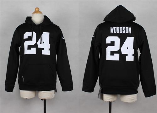 Nike Raiders #24 Charles Woodson Black Youth Player NFL Hoodie