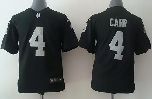 Nike Raiders #4 Derek Carr Black Team Color Youth Stitched NFL Elite Jersey - Click Image to Close