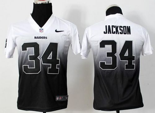 Nike Raiders #34 Bo Jackson White/Black Youth Stitched NFL Elite Fadeaway Fashion Jersey