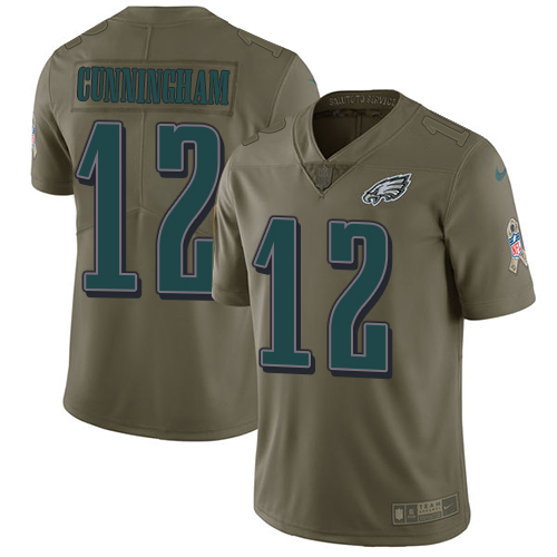 Nike Eagles #12 Randall Cunningham Olive Youth Stitched NFL Limited 2017 Salute to Service Jersey - Click Image to Close