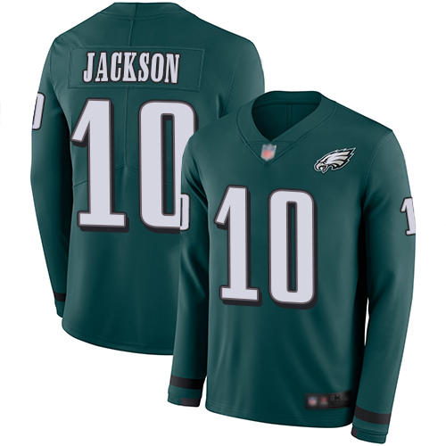 Eagles #10 DeSean Jackson Midnight Green Team Color Youth Stitched Football Limited Therma Long Sleeve Jersey - Click Image to Close