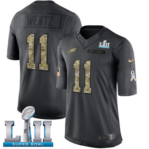 Nike Eagles #11 Carson Wentz Black Super Bowl LII Youth Stitched NFL Limited 2016 Salute to Service Jersey - Click Image to Close