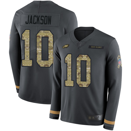 Eagles #10 DeSean Jackson Anthracite Salute to Service Youth Stitched Football Limited Therma Long Sleeve Jersey