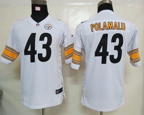 Nike Steelers #43 Troy Polamalu White Youth Stitched NFL Elite Jersey