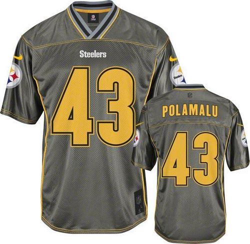 Nike Steelers #43 Troy Polamalu Grey Youth Stitched NFL Elite Vapor Jersey