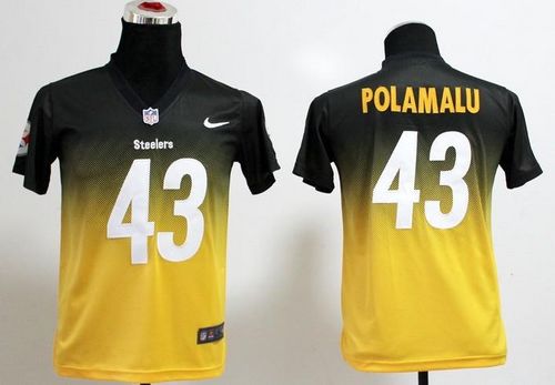 Nike Steelers #43 Troy Polamalu Black/Gold Youth Stitched NFL Elite Fadeaway Fashion Jersey